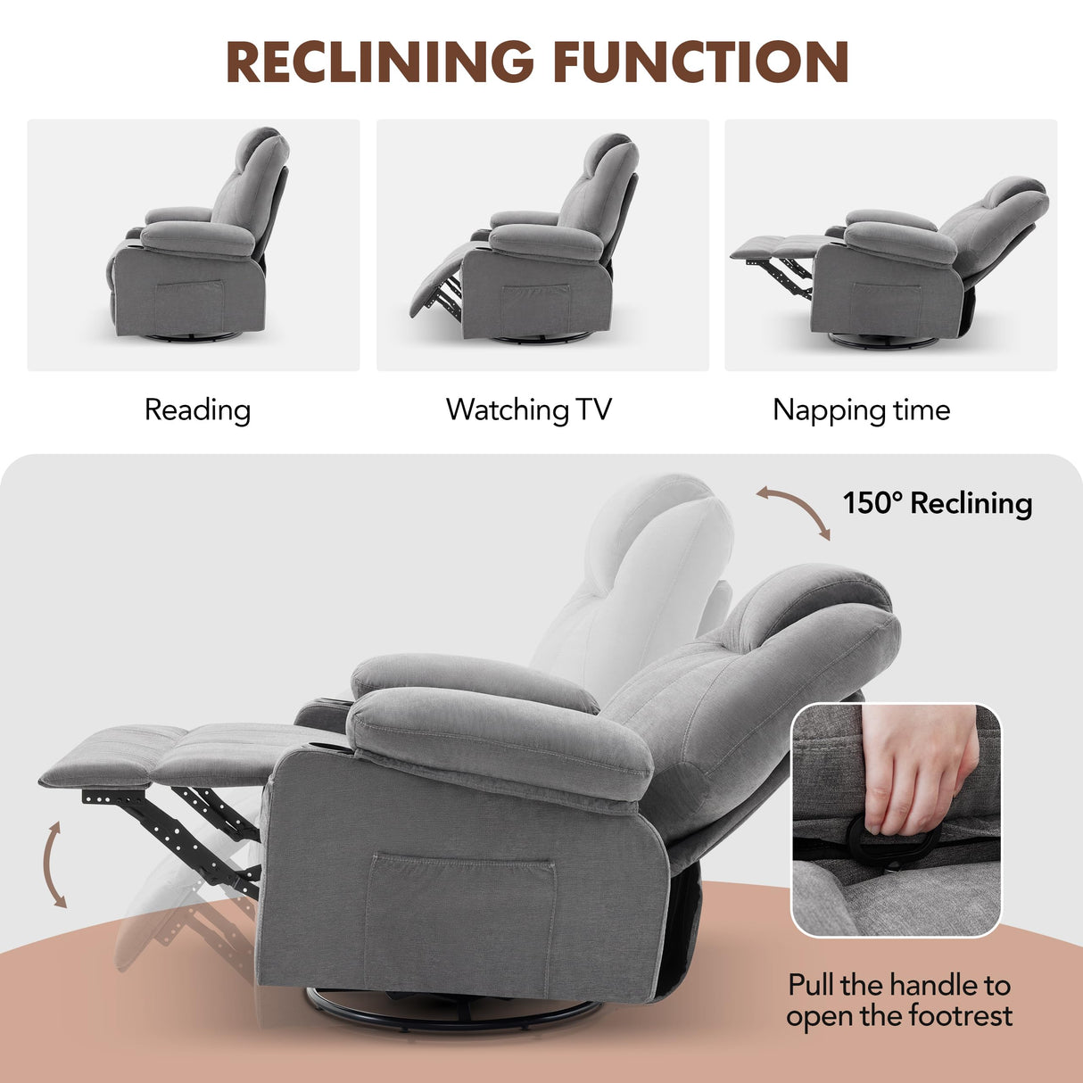 Weture Swivel Rocker Recliner Chair with Heat and Massage, 360° Swivel Rocking Recliner