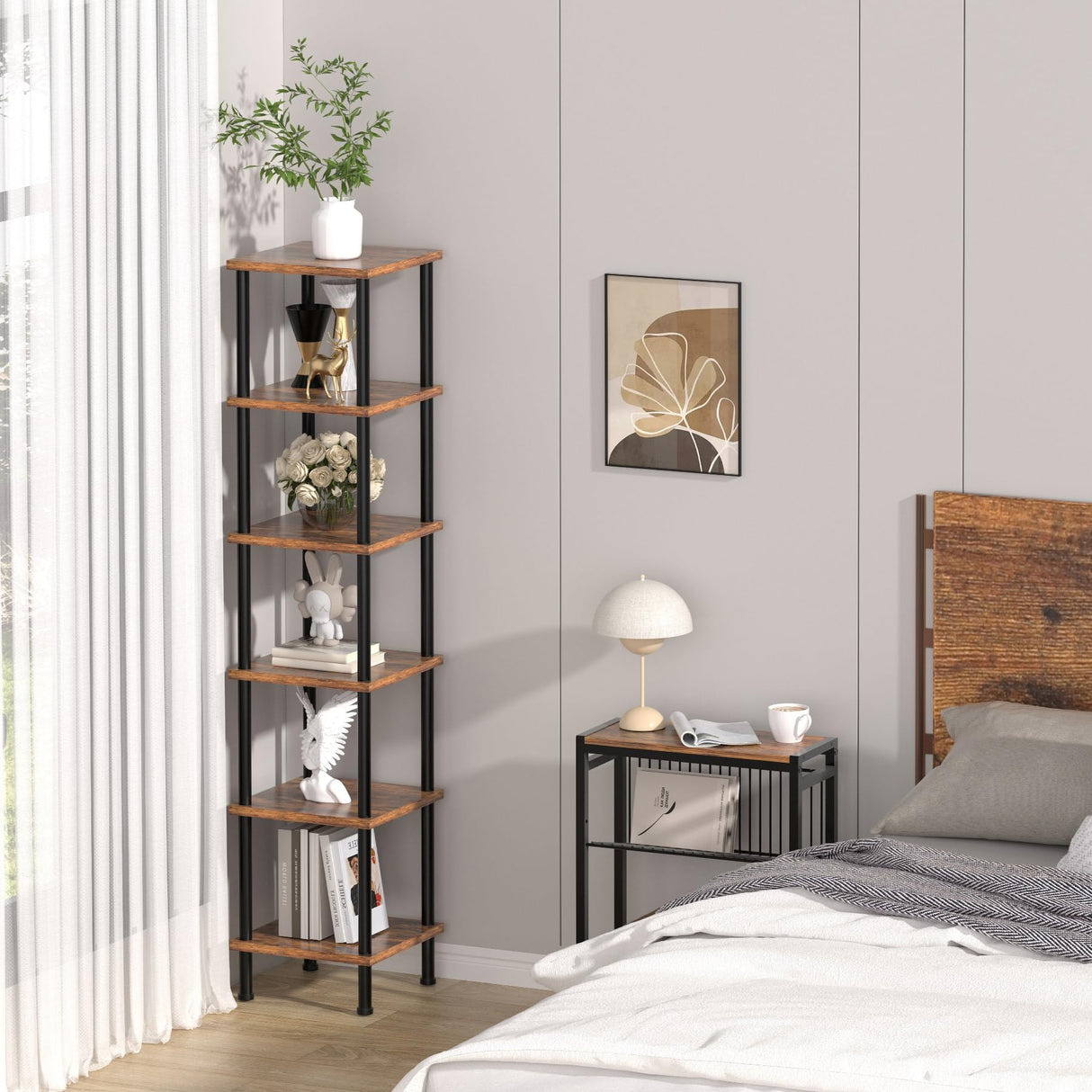 Homedawn Corner Shelf, Corner Bookcase, Industrial 6-Tier Square Shelf Stand Display Rack,Wall Corner Bookshelf,Tall Shelf Plant Stand for Small Spaces, Living Room, Home Office, Kitchen