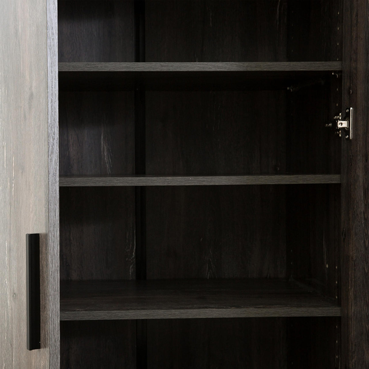 Cabinet with 6 Shelves, 2 Doors, Stable Plinth Base, Rustic, Gray and Black