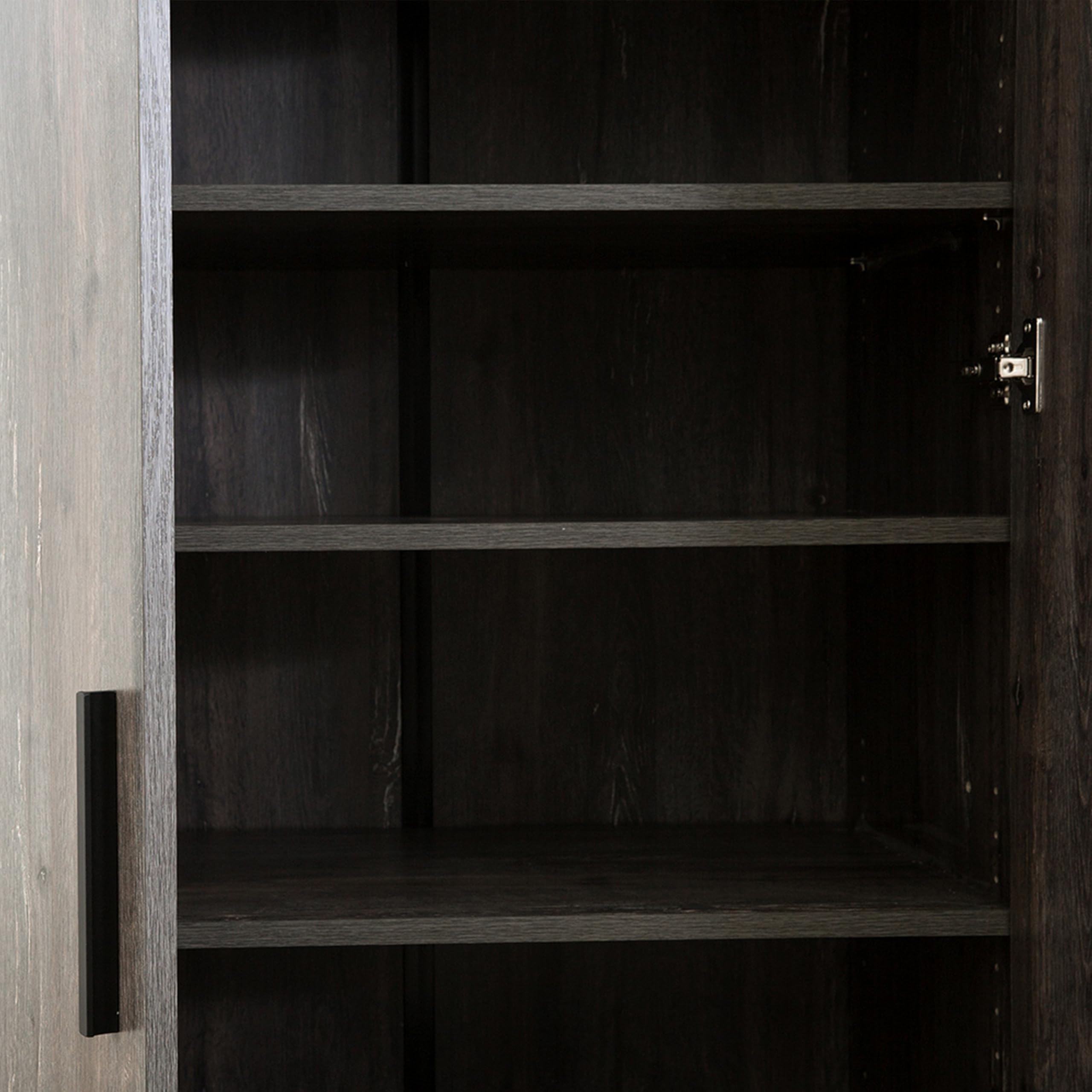 Cabinet with 6 Shelves, 2 Doors, Stable Plinth Base, Rustic, Gray and Black