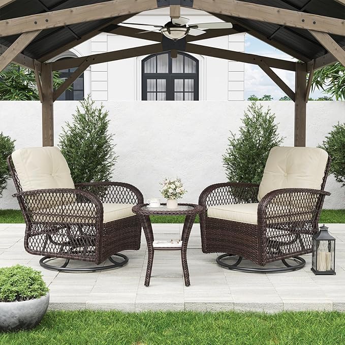 3 Pieces Patio Furniture Set, Outdoor Swivel Rocker Chairs Set of 2