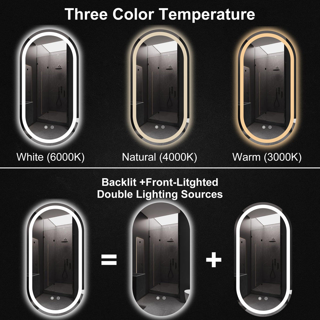 16x32 LED Bathroom Mirror - Anti-Fog Dimmable Vanity Mirror