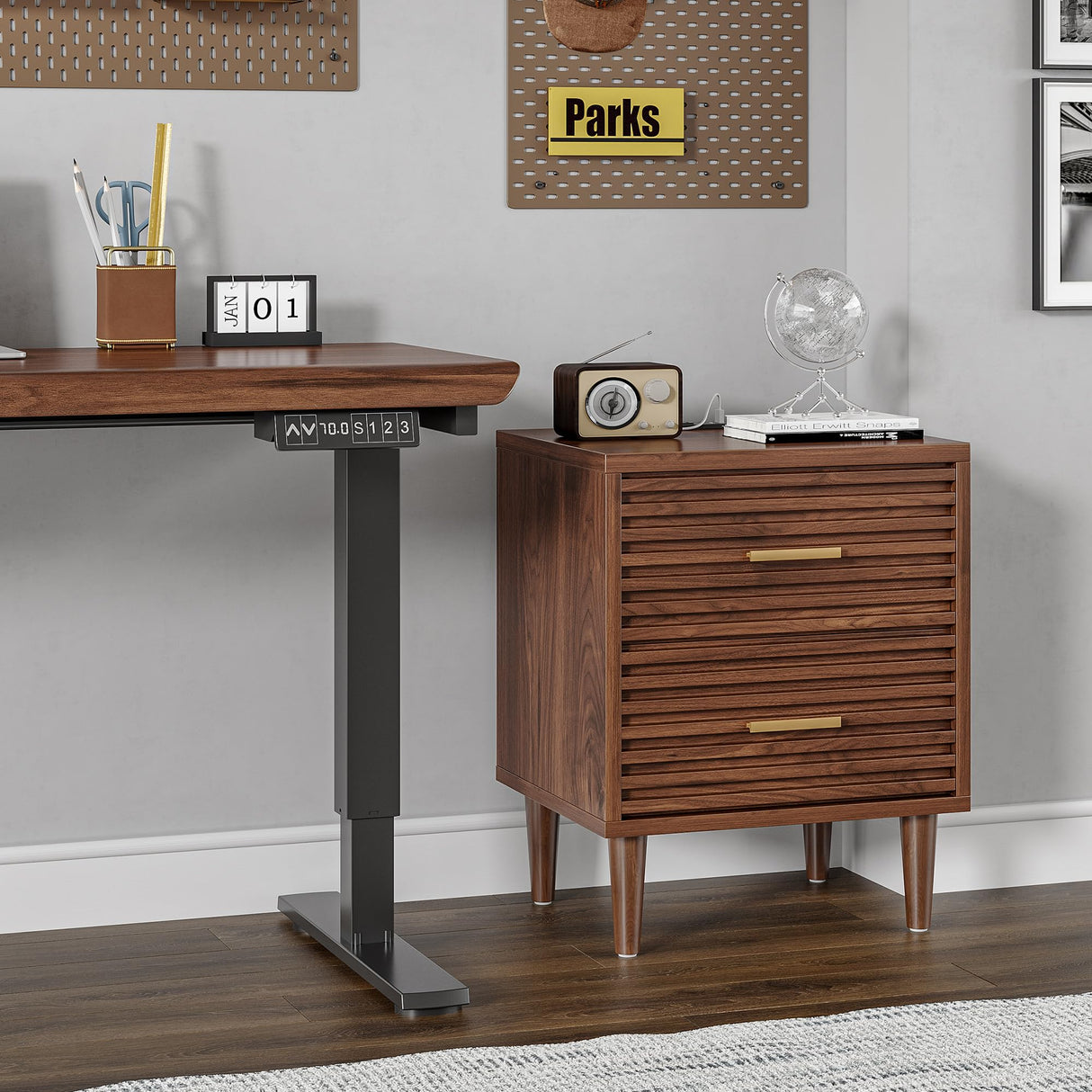 Night Stands with Charging Station, Mid Century Modern Nightstand, Fluted Bedside