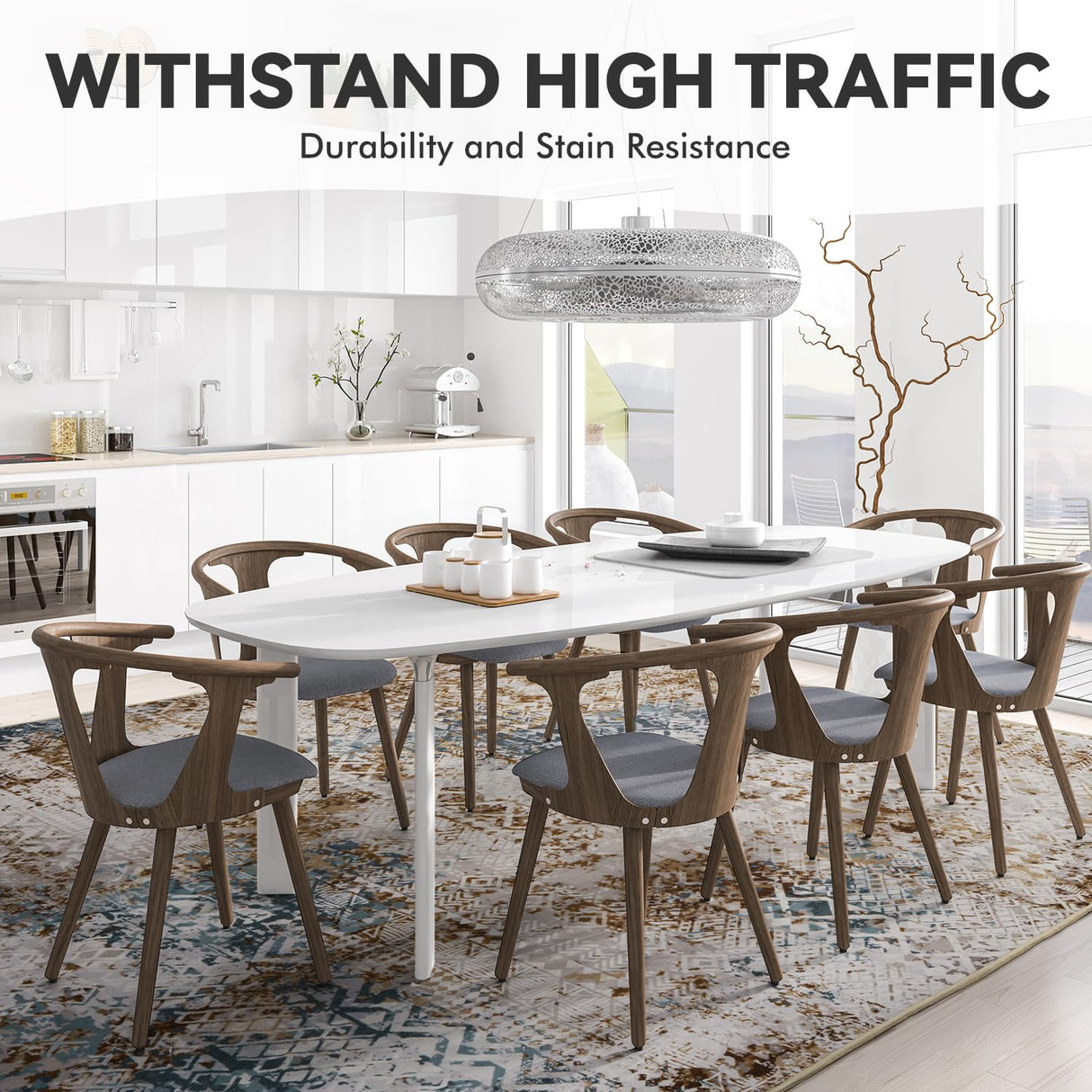 Boho Rug for Living Room 8x10 Rug-Carpet for Living Room Bedroom Washable Area Rug Dining Room Nursery Office Rug Soft Non Slip Water Repellent Abstract Modern Rug Brown Steel Blue