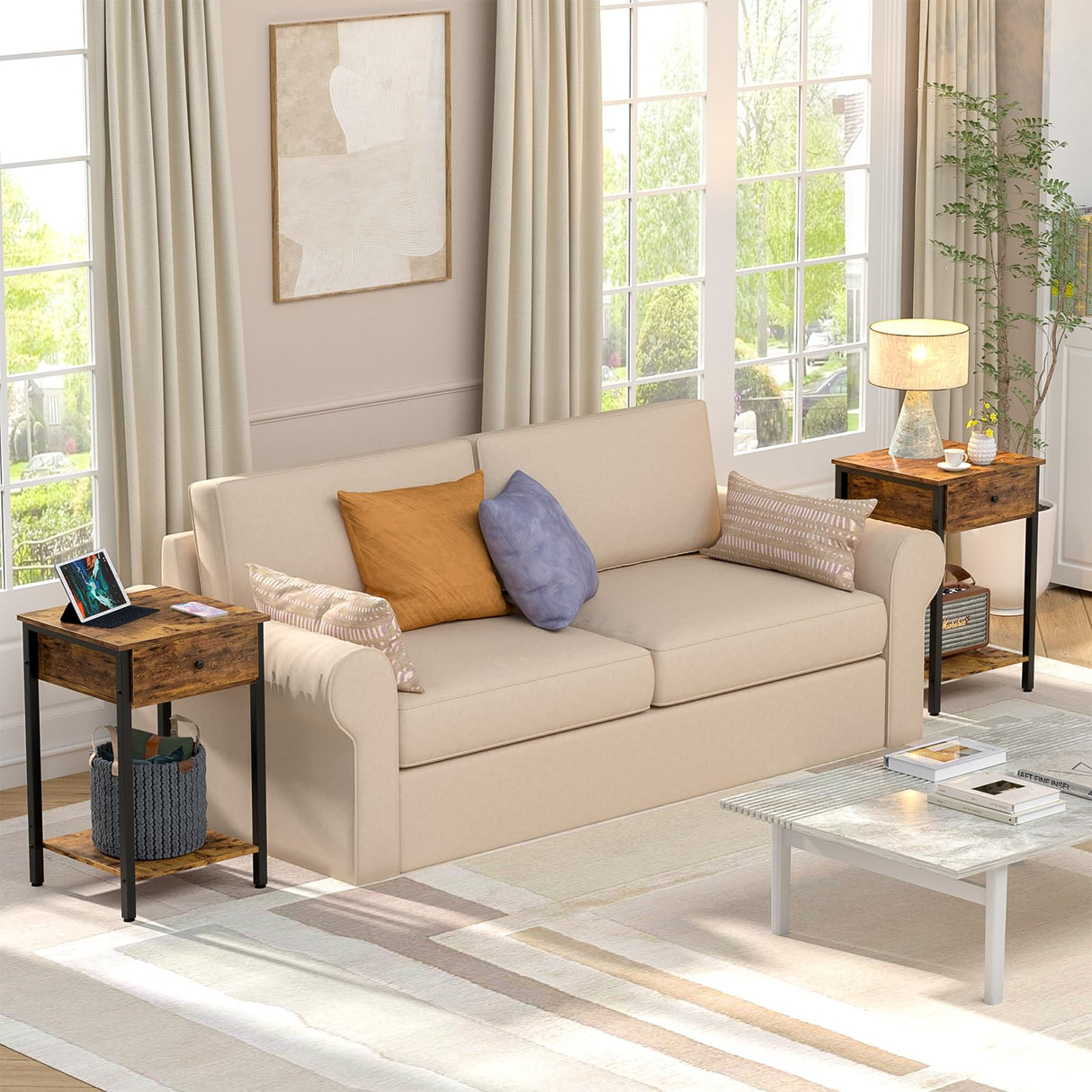 Nightstand Set of 2, 2 Pack Bedside Table