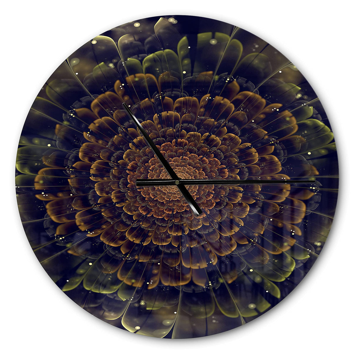 Modern Wall Clock 'Orange Fractal Flower with Green