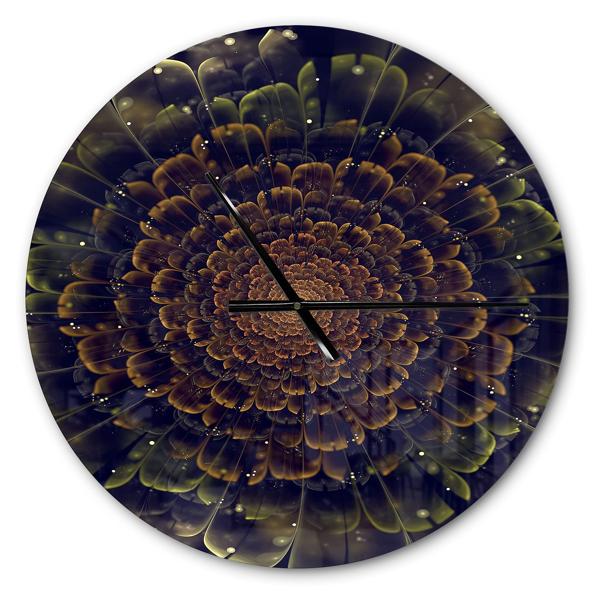 Modern Wall Clock 'Orange Fractal Flower with Green