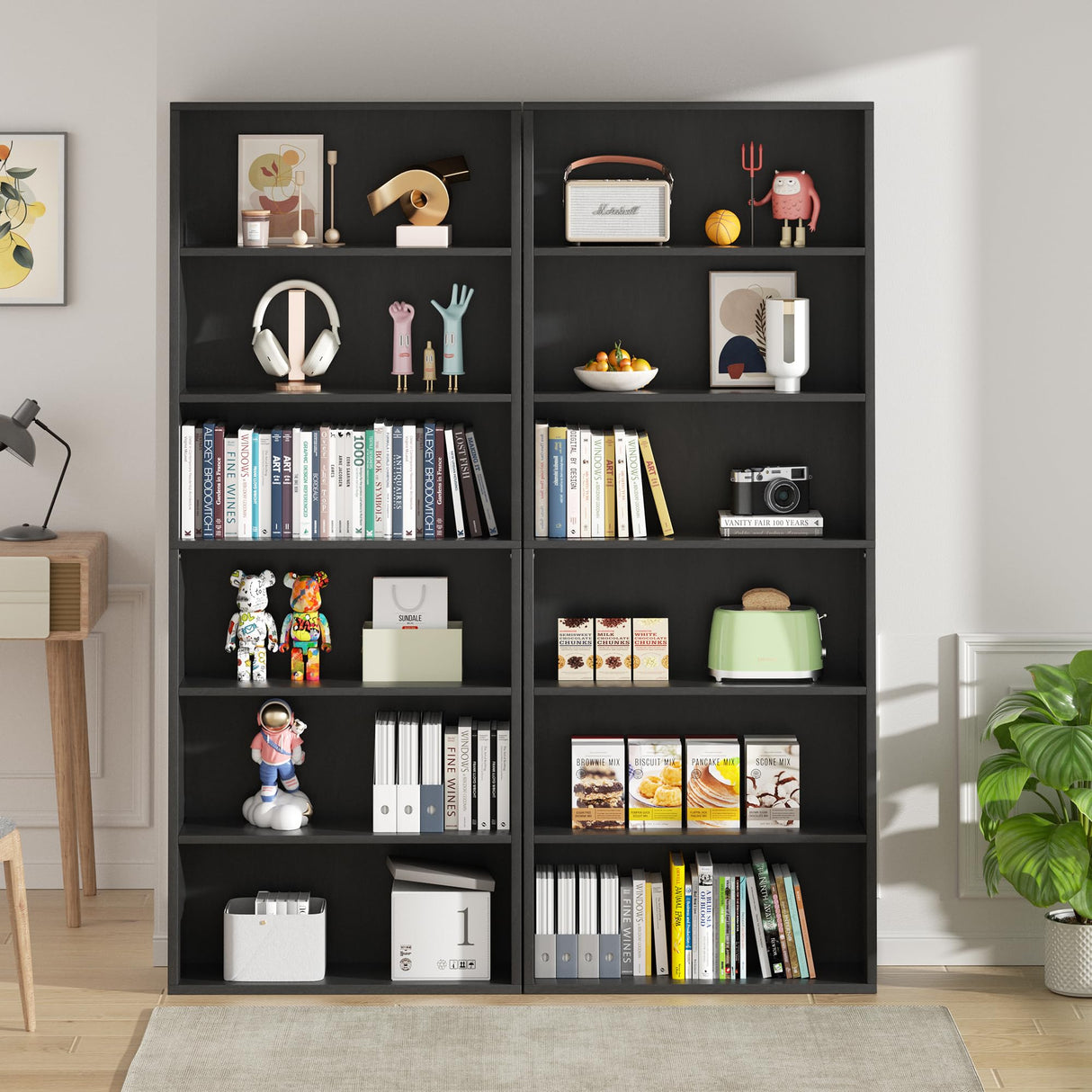 6-Tier Open Bookcase and Bookshelf, Floor Standing Wood Display Storage Shelves 71 Inch Tall Bookcase Home Decor Furniture for Home Office, Living Room, Bed Room, Black