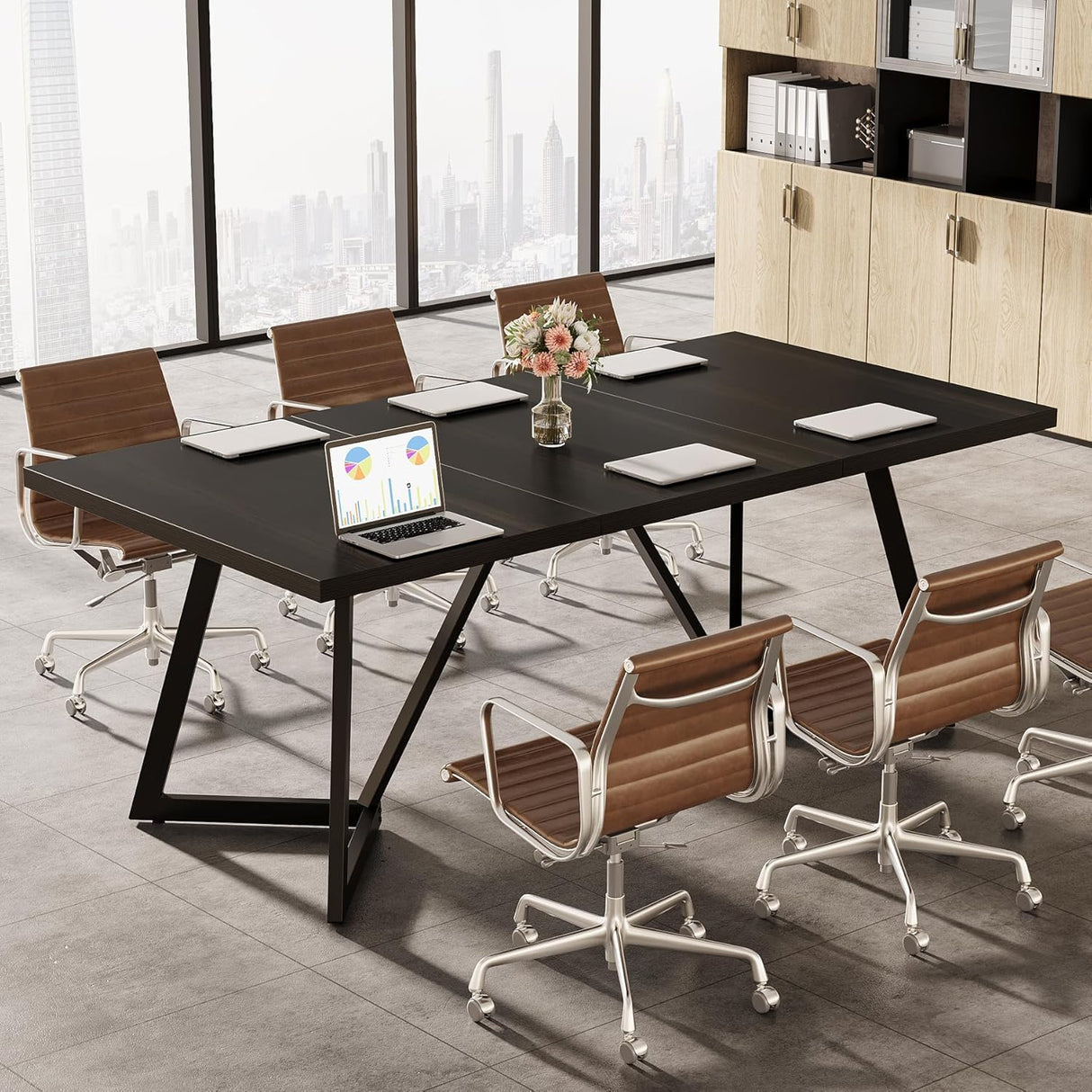 70.86-Inch Conference Table for 8, Black Conference Room Table