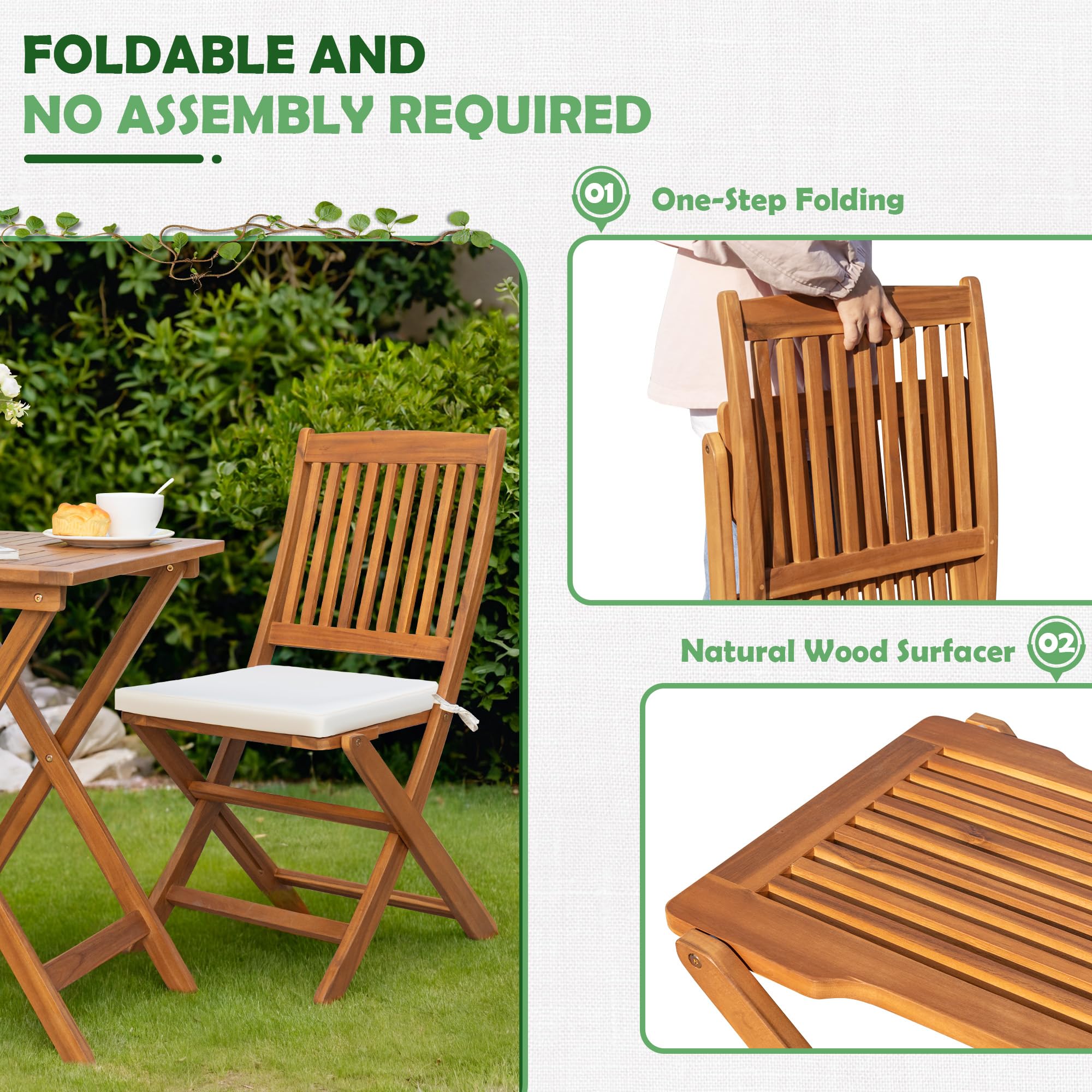 3 Piece Patio Folding Furniture Bistro Set with 2 Chairs