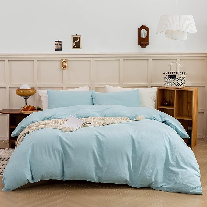 Duvet Cover King Size - Linen Feel Textured Organic Natural 100% Washed Cotton