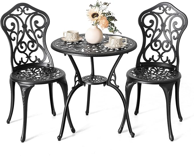 3 Pieces Patio Bistro Set, Outdoor Bistro Set with 2 Chairs, Round Table with Umbrella Hole