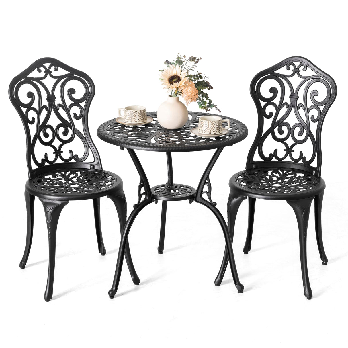 3 Pieces Patio Bistro Set, Outdoor Bistro Set with 2 Chairs, Round Table with Umbrella Hole