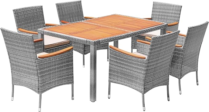 5 PCS Furniture, Patio Conversation Set with Acacia Wood Top