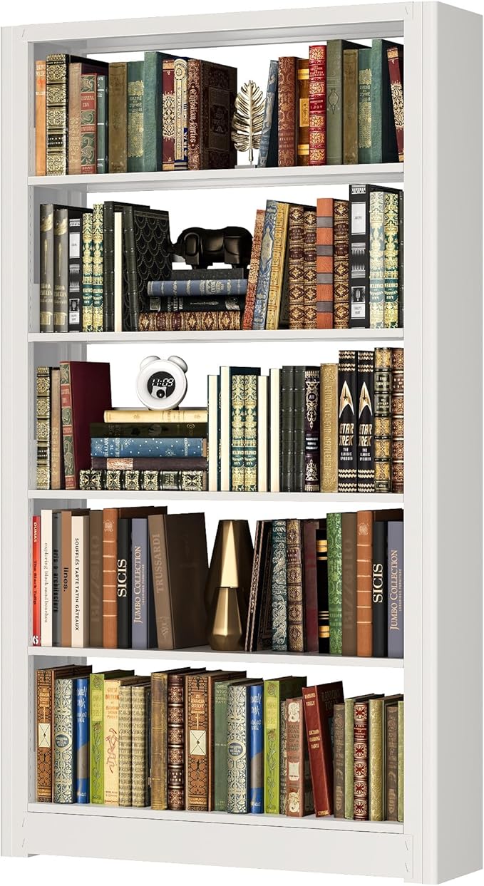 Metal Bookcase, 14" Deep Bookshelf, 66" Tall Bookcases with Adjustable Shelves