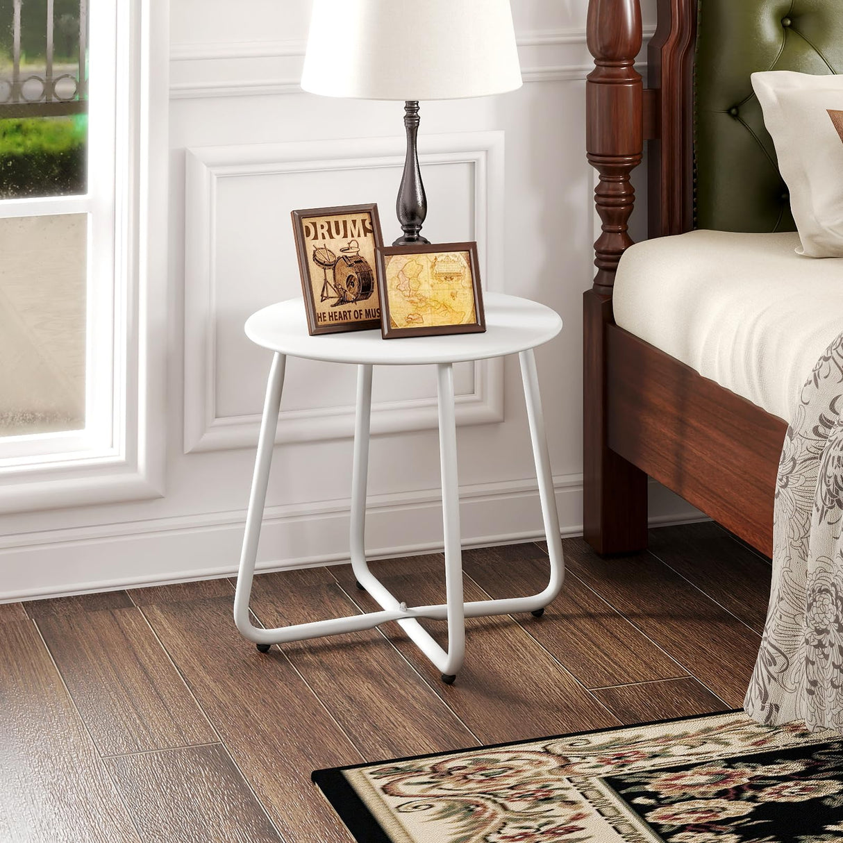 Small Round Patio Metal Side Snack Table, Accent Anti-Rust Steel Coffee Table