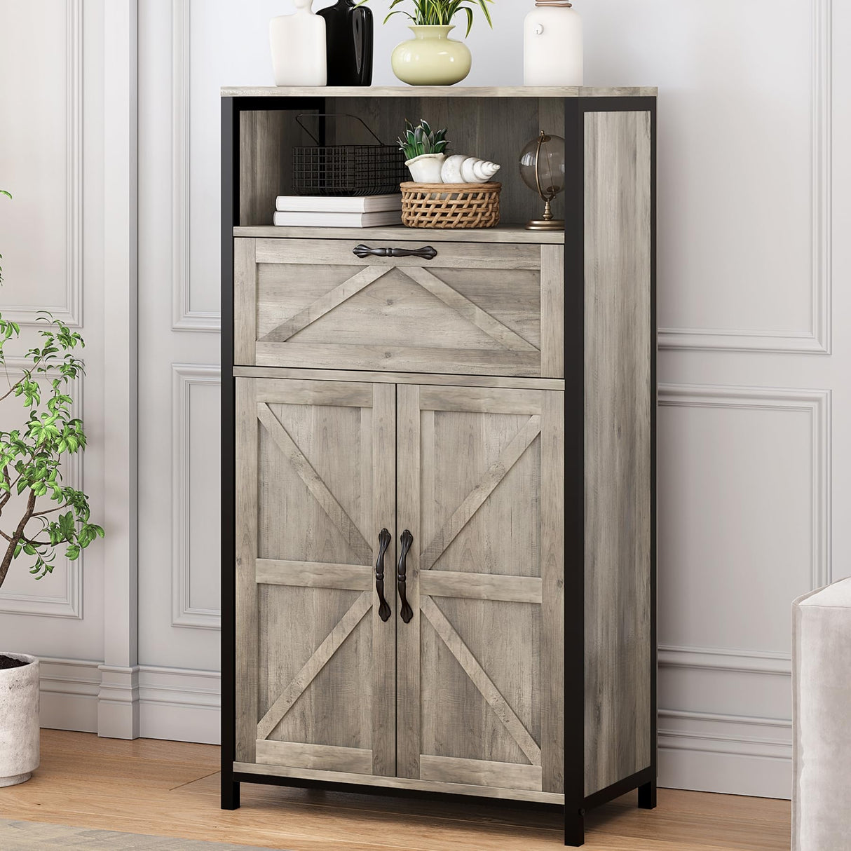 Farmhouse Storage Cabinet, Bathroom Cabinet with Doors and Drawer