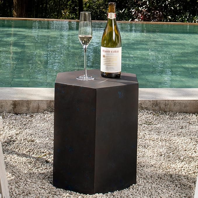 Concrete Accent Table, Hexagon Patio Side Table 14.5''Wx20''H