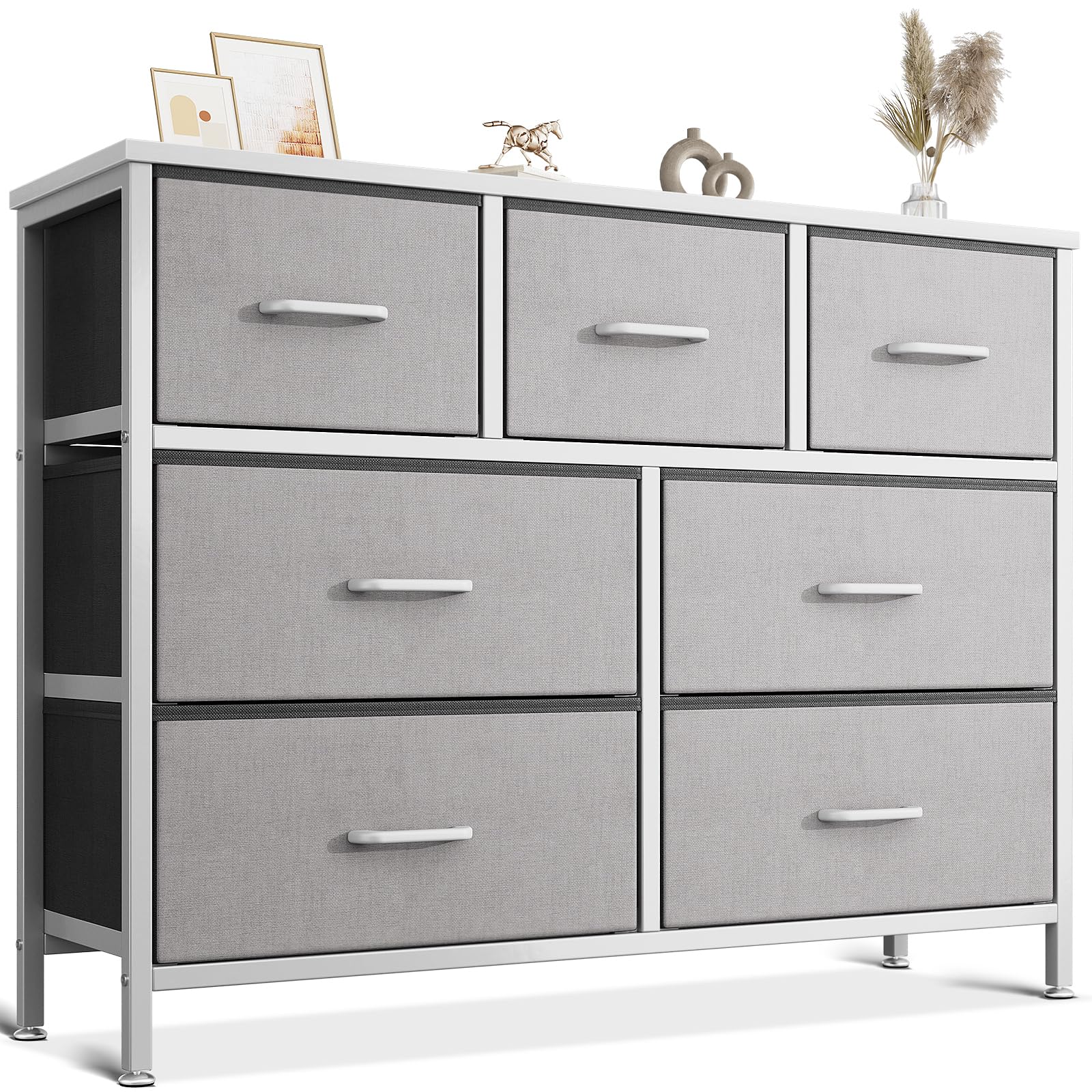 Dresser for Bedroom with 7 Storage Drawers, Fabric Dresser TV Stand