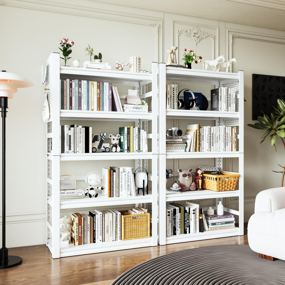 RGGCABINET 5 Tier Metal Bookshelf, 63" Tall Bookcase, Adjustable White Book Shelf, Heavy Duty Storage Shelves for Bedroom, Living Room, Home Office, School, Bathroom and Kitchen