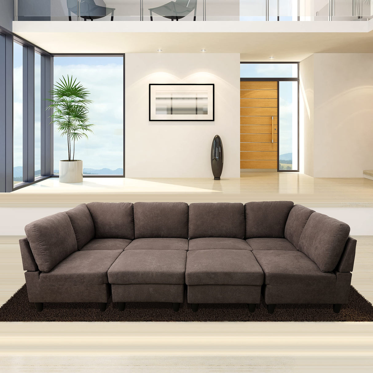 Isabel Upholstered U-Shape Modular Sectional Sofa, Brown