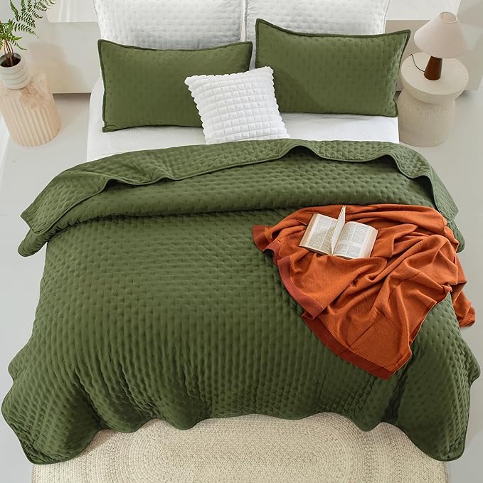 King Size Quilt Bedding Set (106x96 Inch), 3 Pieces Burnt Orange Fall Soft Lightweight