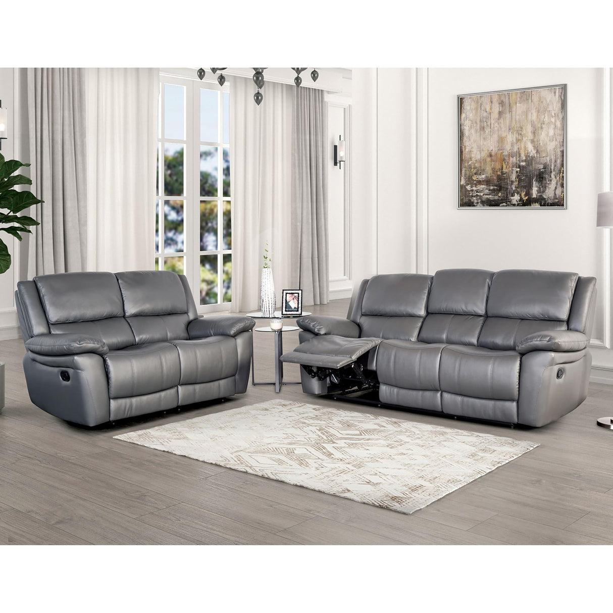 Sorin Modern 2-Piece Leather Recliner Sofa Set with Pillow Armrests
