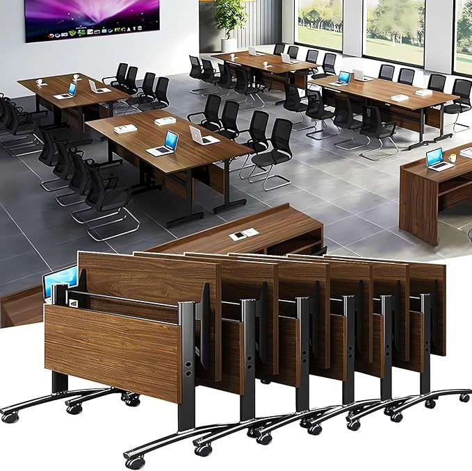 Room Table,Conference Room Table Foldable flip top,Mobile Training Table with Wheels
