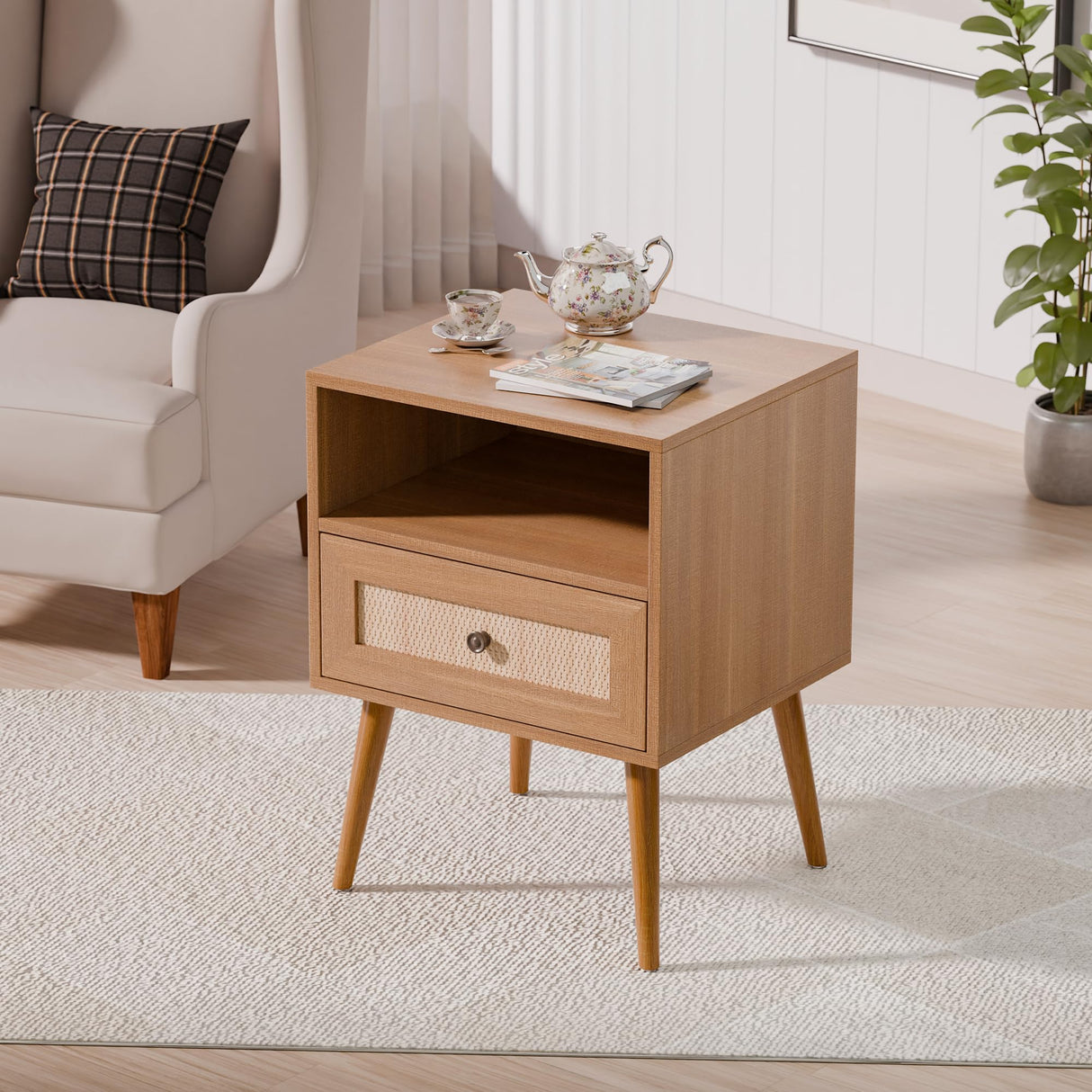 Wicker Rattan Stand, Rattan Stand with Drawer