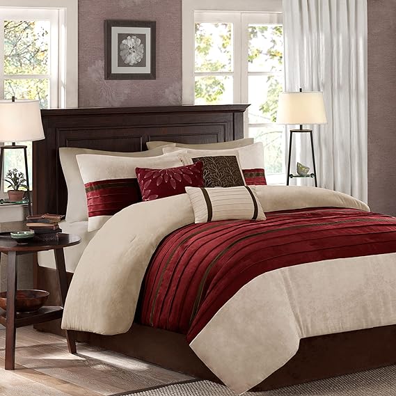 Palmer Comforter Set-Luxury Faux Suede Design, Striped Accent, All Season Down Alternative Bedding