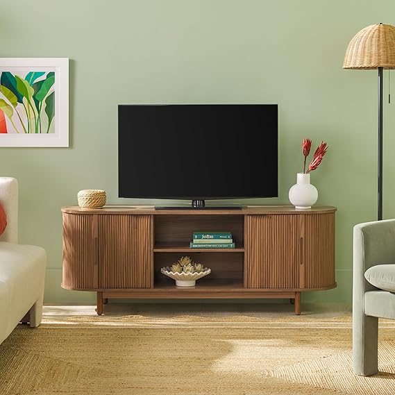 Modern Curved Reeded TV Stand for TVs up to 65 Inches