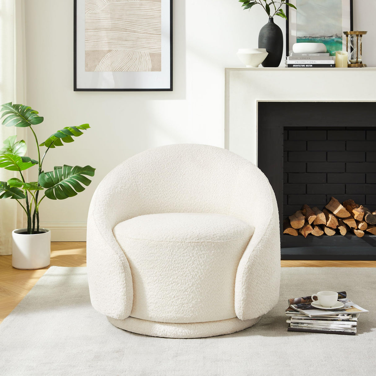 Swivel Barrel Chair, Upholstered Modern Round Accent Arm Chairs