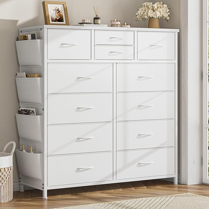 Tall Dresser for Bedroom with 12 Drawers,Dresser Chest of Drawers with Side Pockets