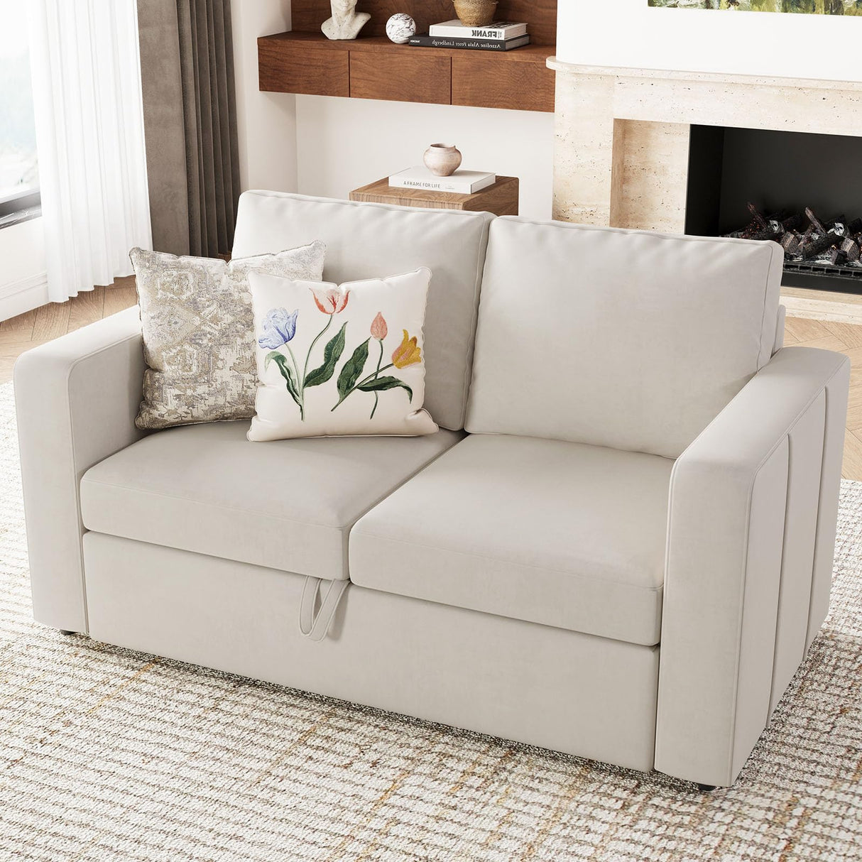 Modular Sectional Sleeper Sofa with Pull Out Couch Bed Velvet Fabric Loveseat Sleeper