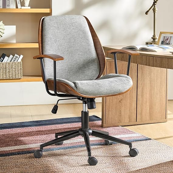 Modern Bentwood Office Chair - Ergonomic Swivel Desk Chair with Adjustable Height