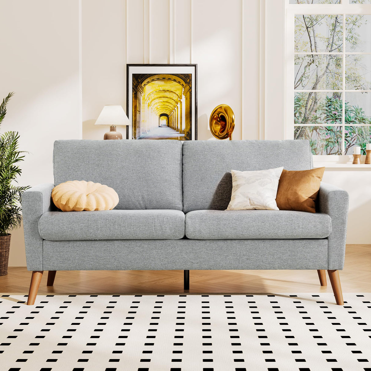 Loveseat Sofa for Living Room, Mid Century Modern Deep Seating Couches for Apartment