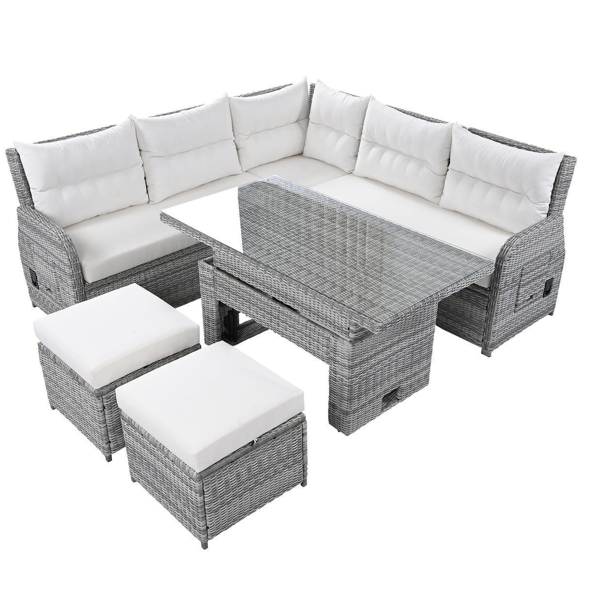Patio Rattan Sectional Sofa Set with Adjustable Table