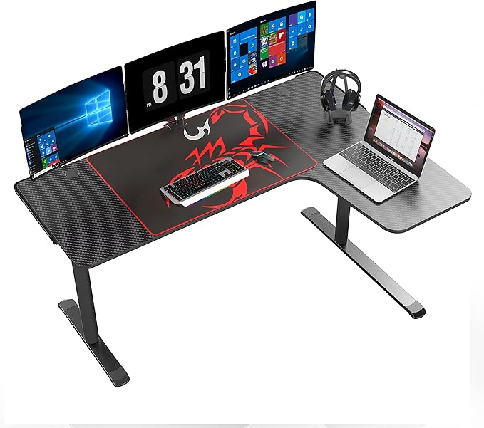 L Shaped Gaming Desk, 60 Inch L60 Home Office Corner PC Computer Gamer Table