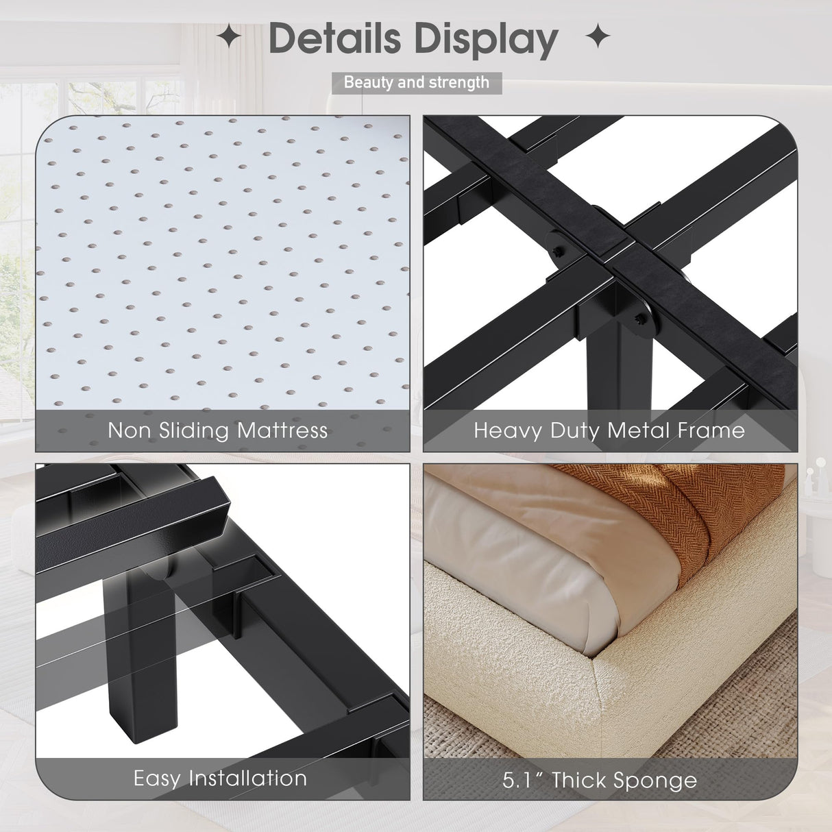 Full Upholstered Cloud Bed Frame with Headboard