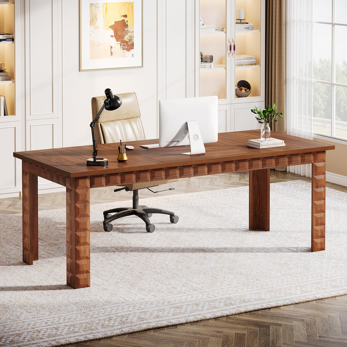 Executive Office Desk, 70.87-Inch Large Wood Computer Desk Study Writing Table