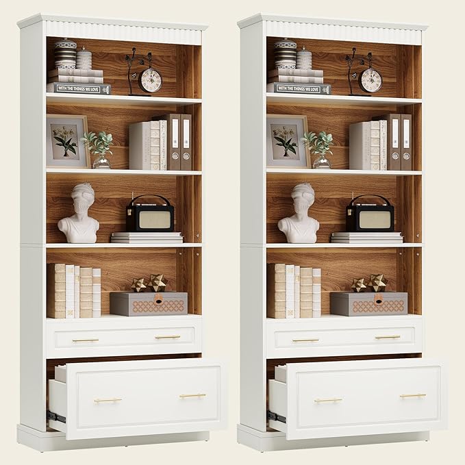 5-Shelf Bookcase with File Cabinet Drawer, 72" Tall Bookshelf