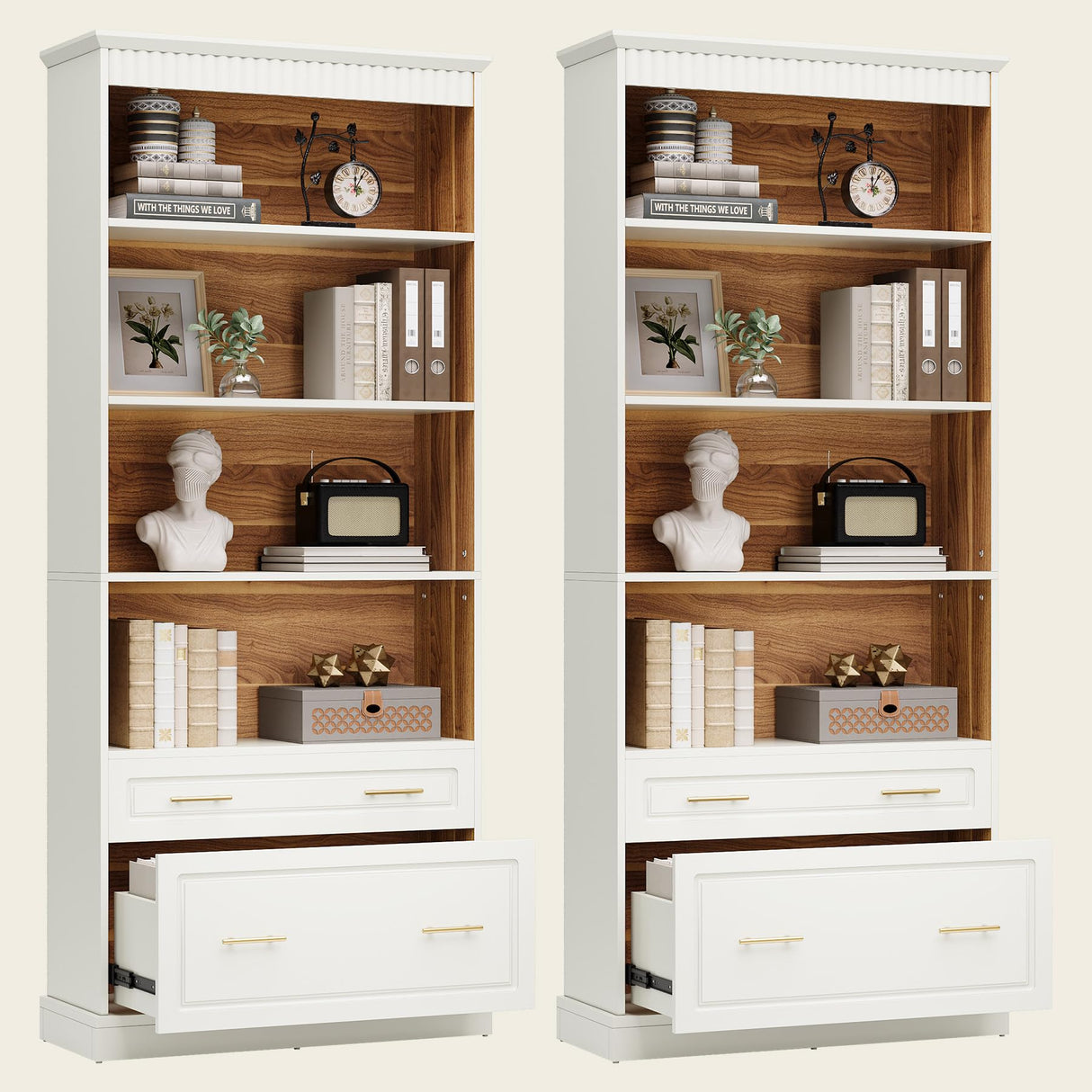 5-Shelf Bookcase with File Cabinet Drawer, 72" Tall Bookshelf