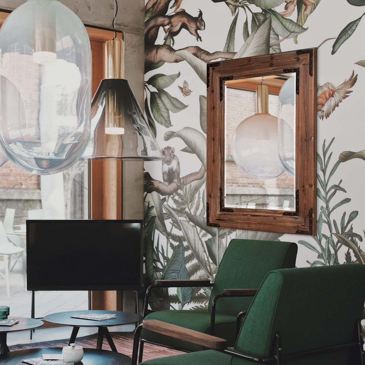 Hanging Rectangular Mirror for Wall, Large Natural Wooden Frame Mirror