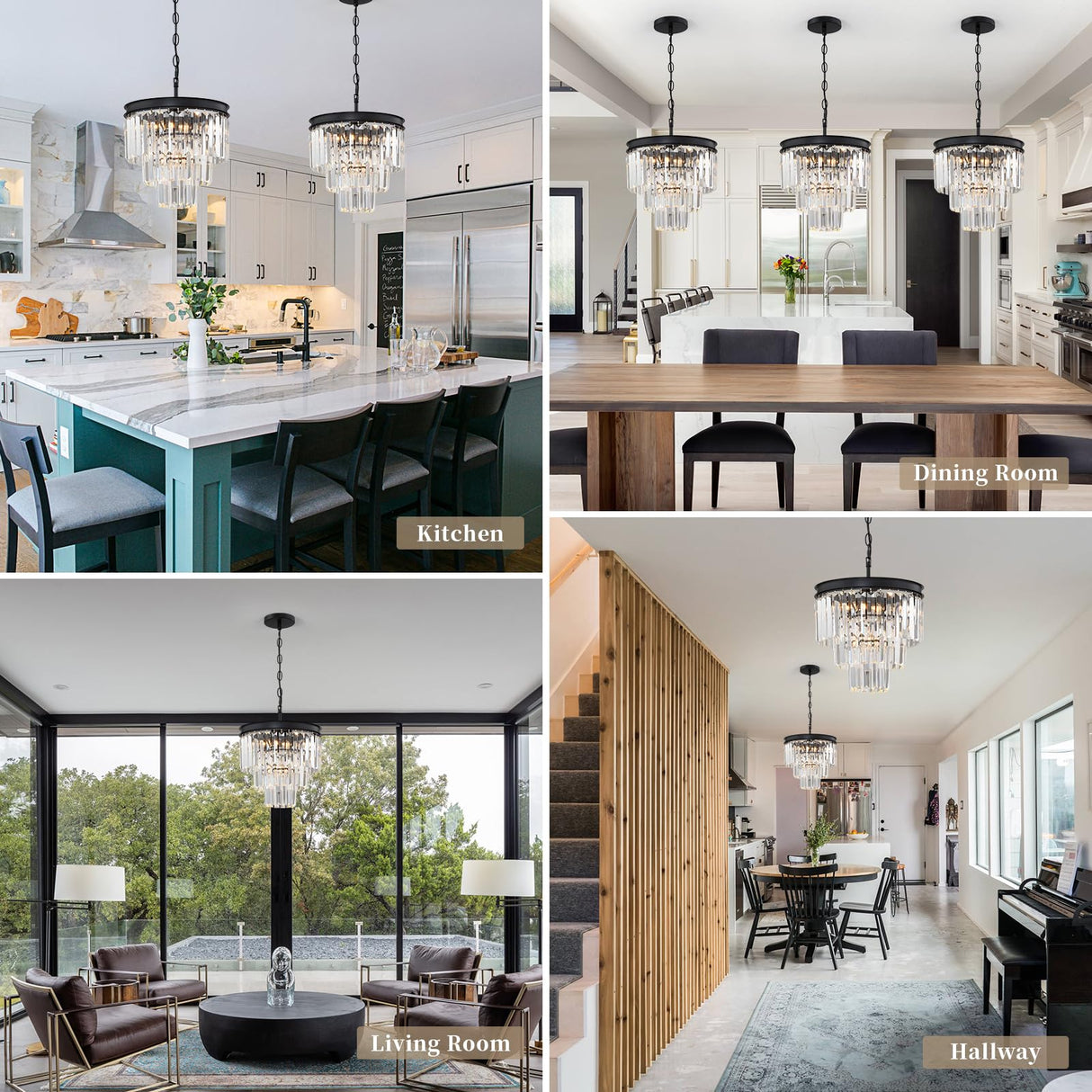 12" Black Crystal Ceiling Light and Chandelier