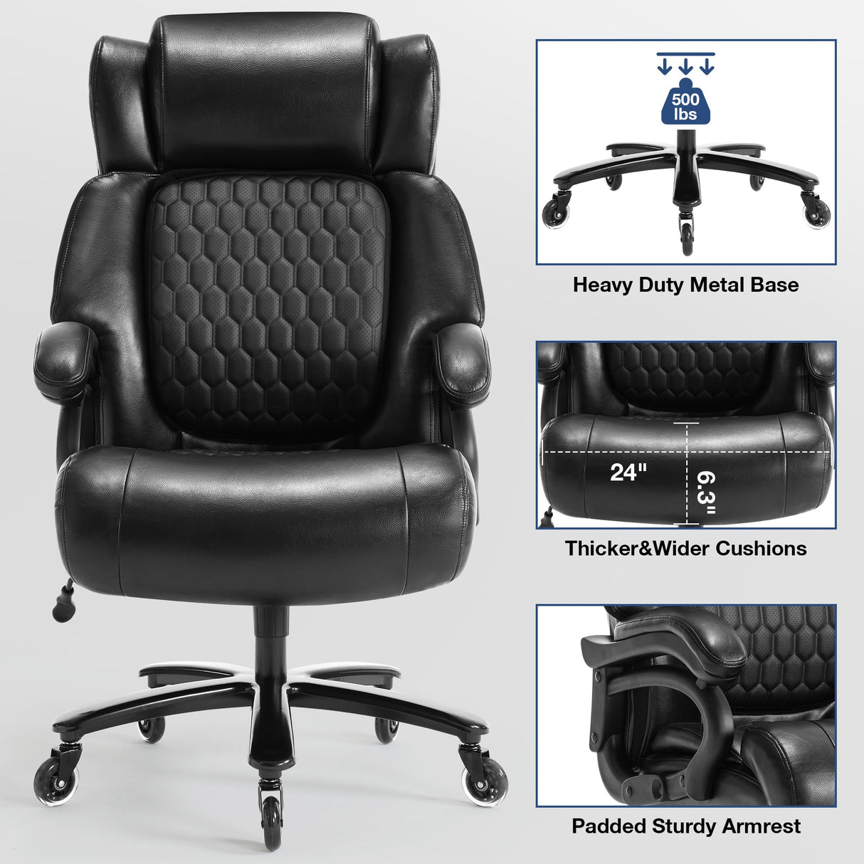 500lbs Big and Tall Office Chair Click2 Lumbar Support Ergonomic Executive Office Chair