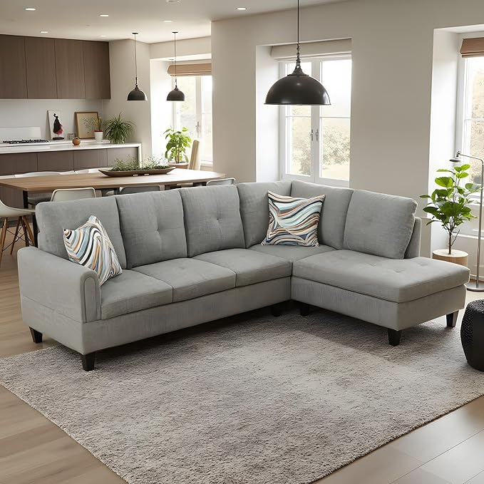 Couch 2 Pieces Sofa with Left Chaise Linen L Shaped Cloud Couch for Living Room