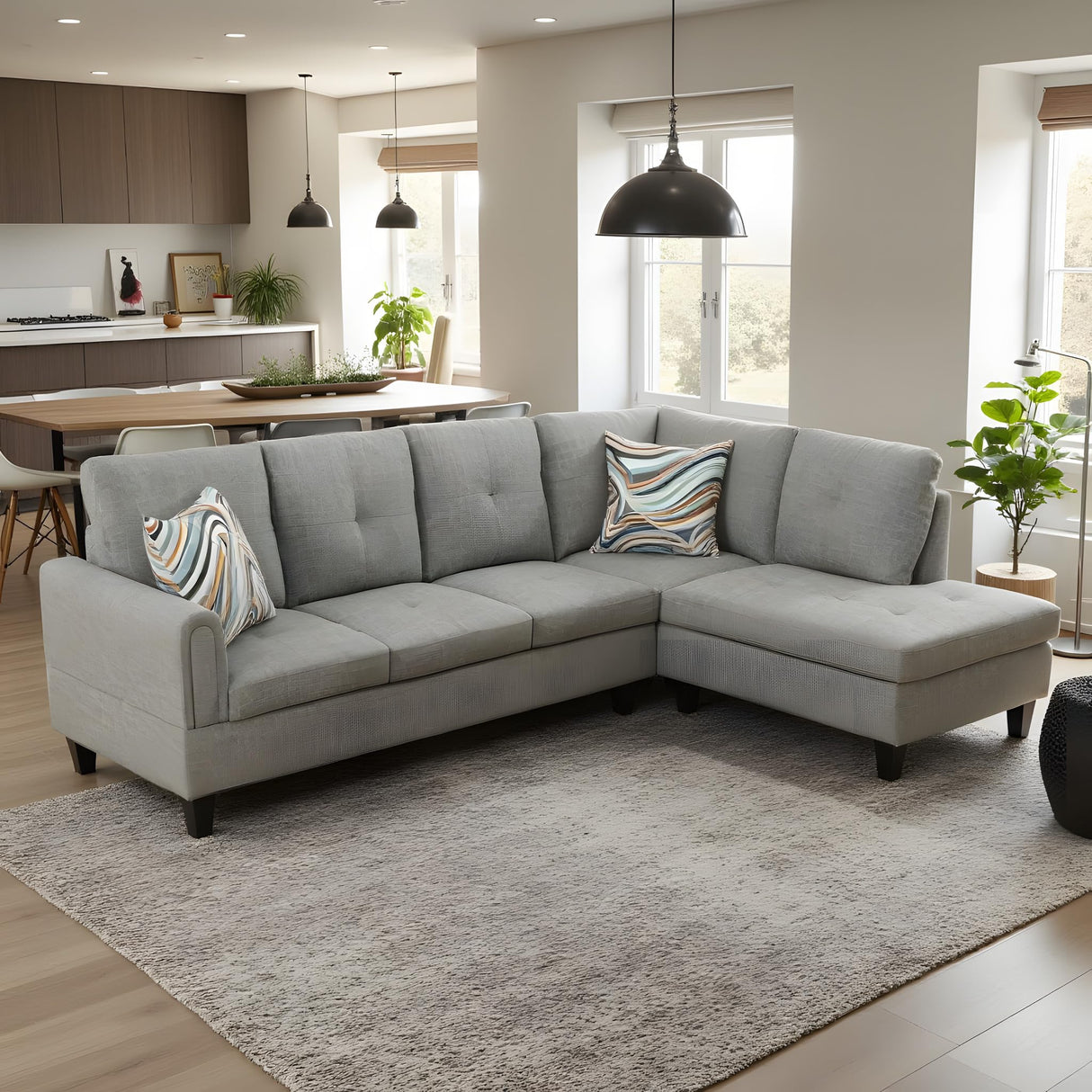 Couch 2 Pieces Sofa with Right Chaise Linen L Shaped Cloud Couch for Living Room