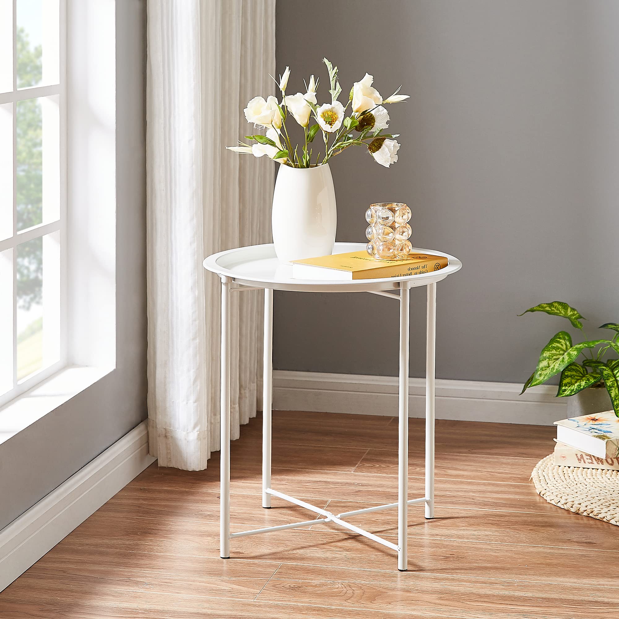 Side Table Round Foldable Tray Metal End Table,Coffee Table