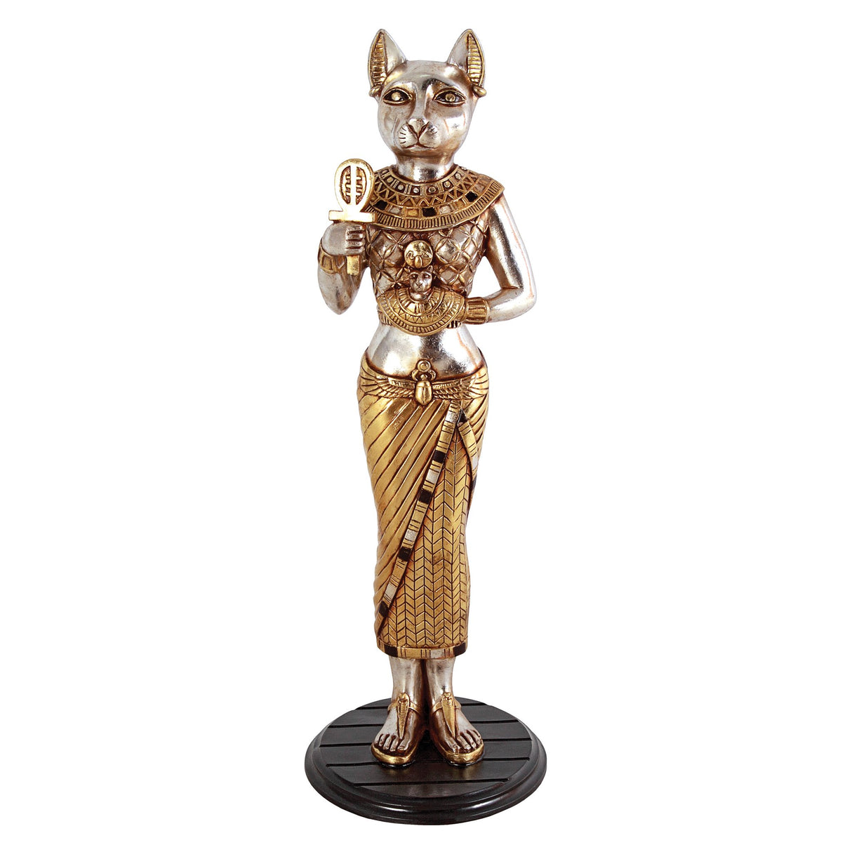 Bastet Cat Diety of Ancient Egypt with Royal Ankh Statue Figurine, 36 inches tall