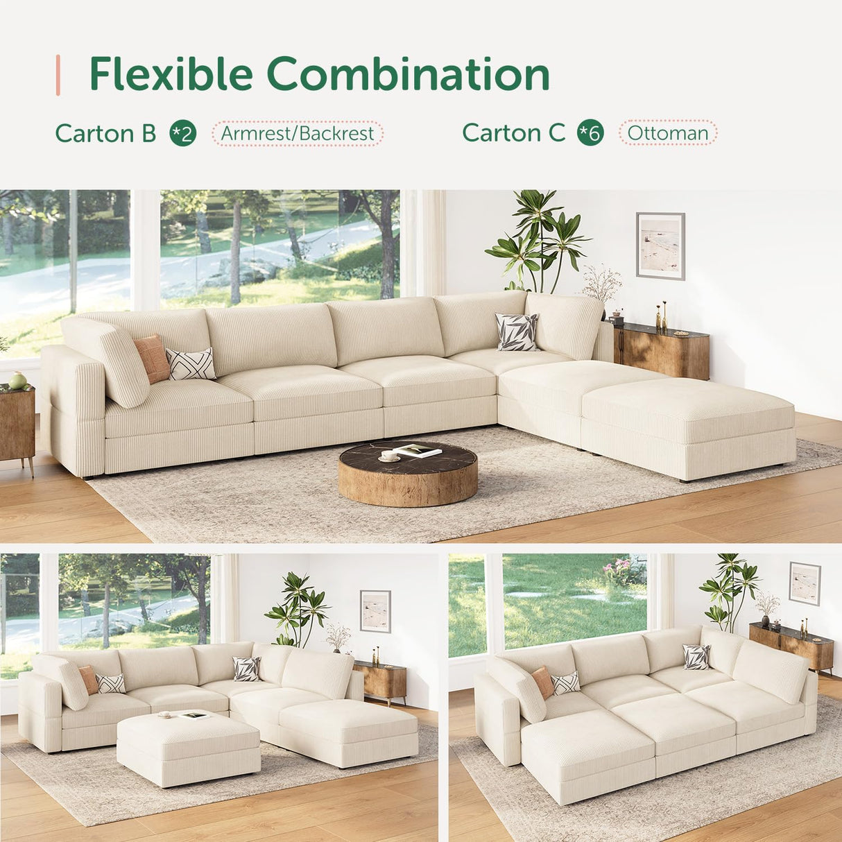 Modular U-Shaped Sectional Sofa with Storage & Adjustable Armrests